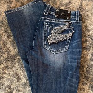 Miss Me Blue Denim Jeans with Wing Embroidery